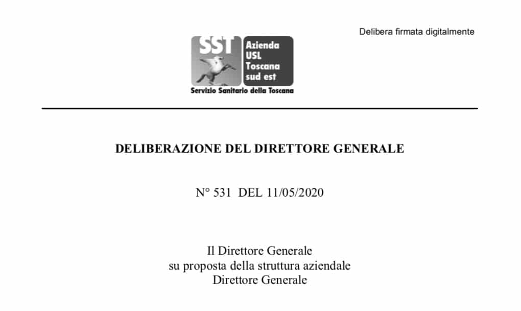 Ospedali AUSL Toscana Sud Est. Accesso ISF con mascherina, guanti, igienizzazione mani